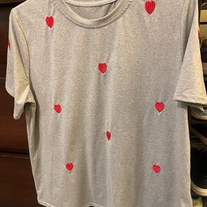 Women's Gray Tee with Red Heart Accents